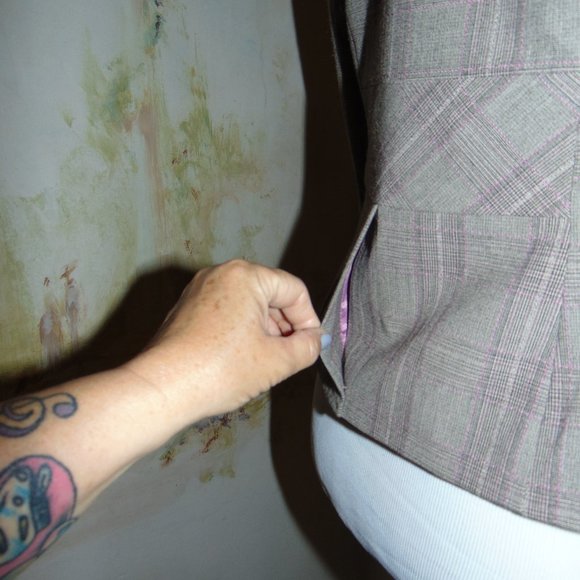 Hillard and Hanson brown beige pink one button women's plaid stretch blazer 4 - Picture 6 of 8